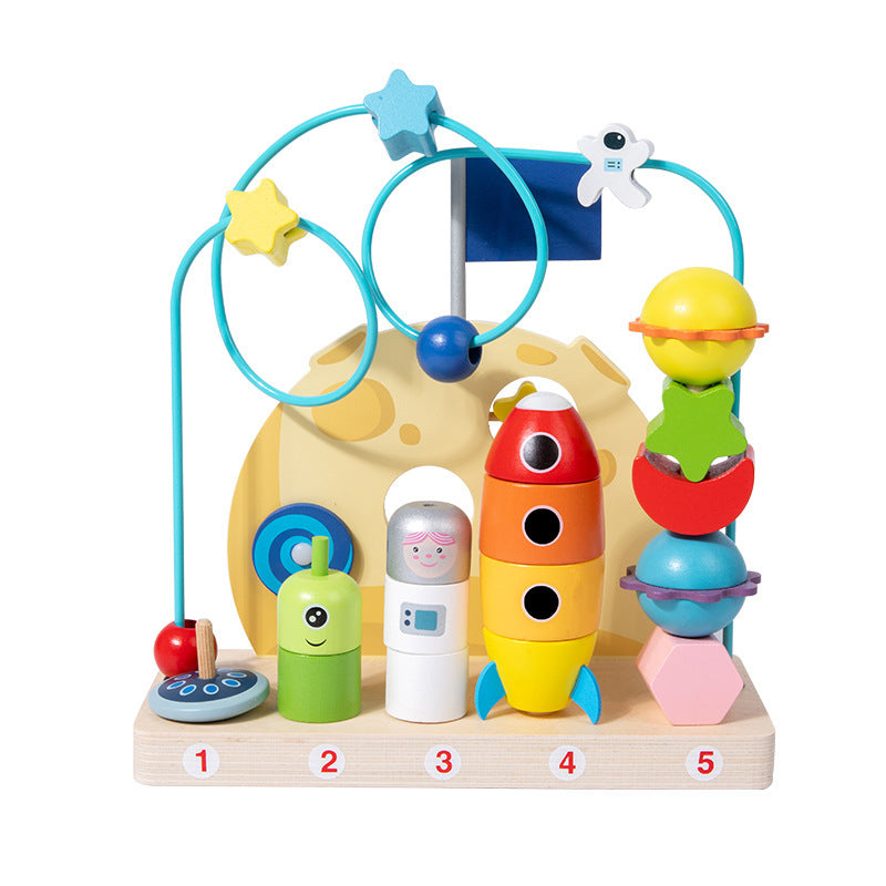 Space Theme Wooden Bead Maze Educational Toy for Kids