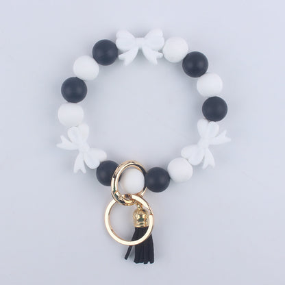 Bow Silicone Bead Wristlet Keychain 14cm Tassel Charm 7