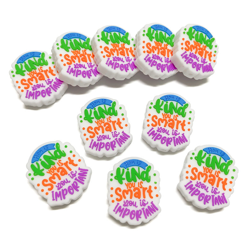 20Pcs Silicone Focal Beads Inspirational English Text Colorful Design 2