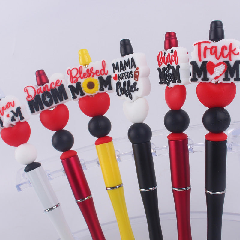 Mom Series Pattern Silicone Beaded Pens Handmade Office School Supplies 3