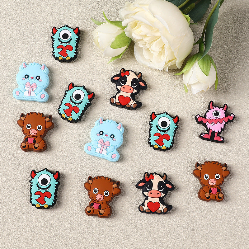 Silicone Focal Beads Valentine'S Day Cute Monster Collection with Heart Detail 2