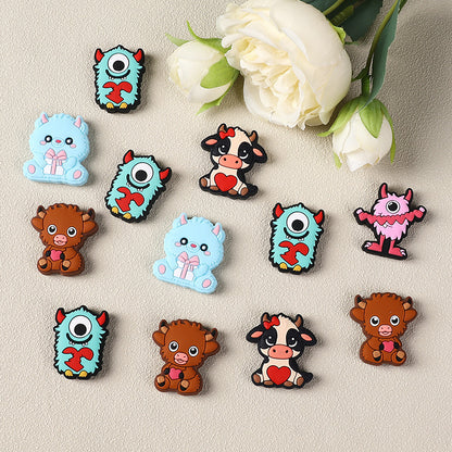 Silicone Focal Beads Valentine'S Day Cute Monster Collection with Heart Detail 2