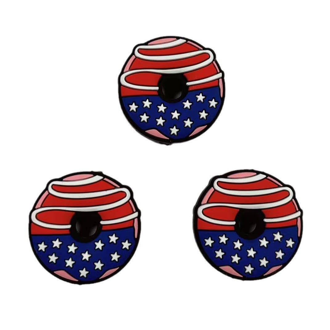 20pcs Silicone Focal Beads Independent Day US Flag Hearts Design 5