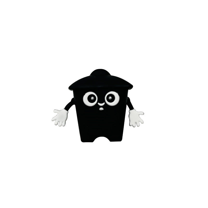 Silicone 3D Focal Beads Black Trash Can Front Facing with White Hands 6