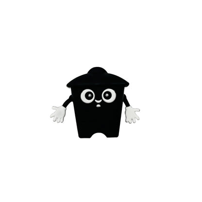 Silicone 3D Focal Beads Black Trash Can Front Facing with White Hands 6