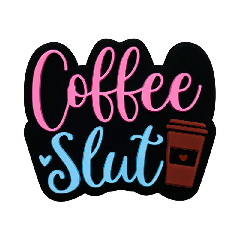 20Pcs Silicone Focal Beads Coffee Cup with Script Text 6
