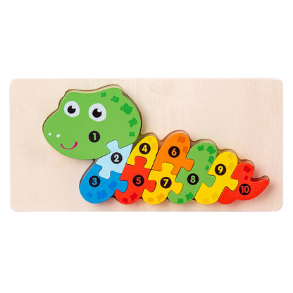 Wooden Building Blocks Animal Traffic Shapes Matching 3D Puzzle Toy 23