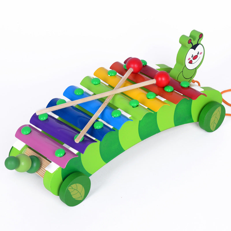 Wooden Puppy Caterpillar Trailer Kids Musical Instrument Toy 3