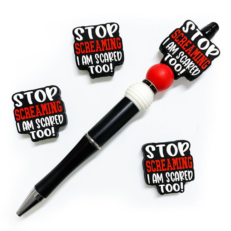 20Pcs Silicone Focal Beads Stop Screaming Text Block Design 3