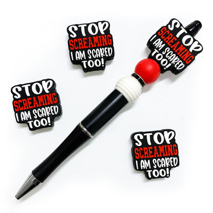 20Pcs Silicone Focal Beads Stop Screaming Text Block Design 3