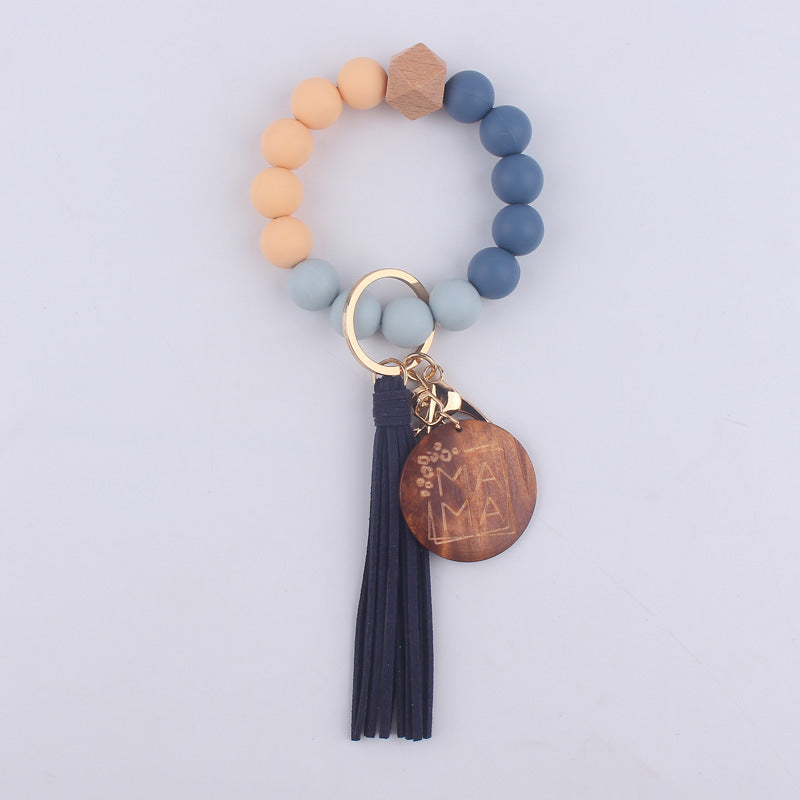 MAMA Tag Silicone Bead Wristlet Keychain with Tassel Charm 13