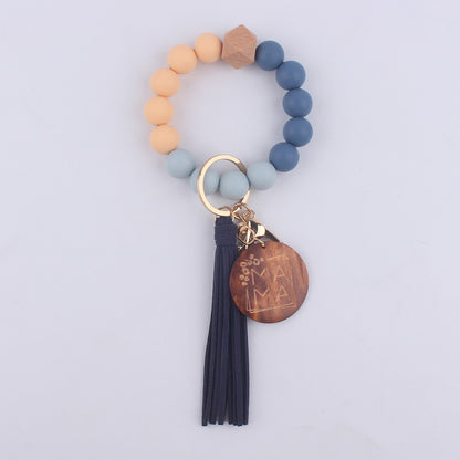 MAMA Tag Silicone Bead Wristlet Keychain with Tassel Charm 13