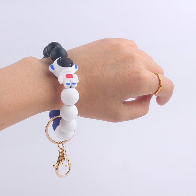 Astronaut Silicone Bead Wristlet Keychain with Key Ring 3