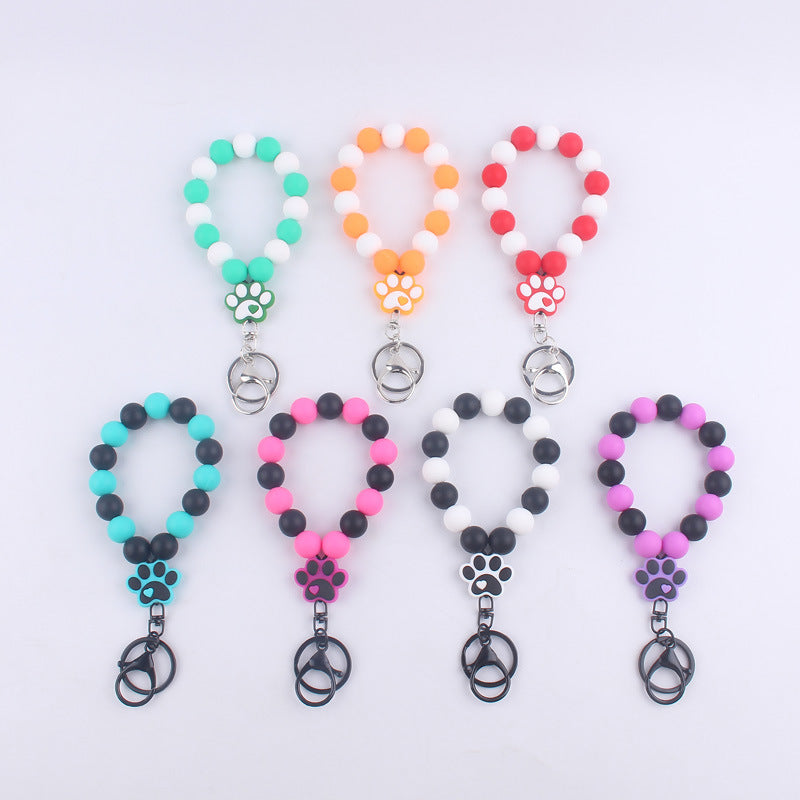 Dog Claw Silicone Bead Wristlet Keychain with Paw Charm