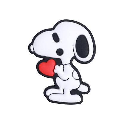 20pcs Silicone Focal Beads White Dog Holding Red Heart