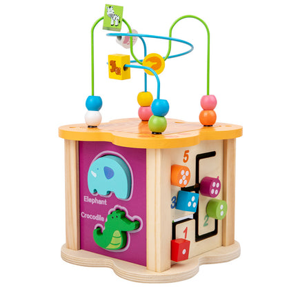 Wooden Bead Maze Educational Activity Cube Montessori Toy 4