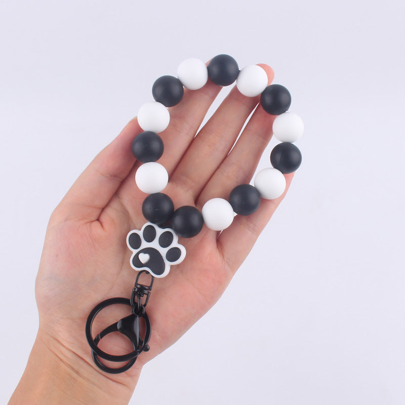Dog Claw Silicone Bead Wristlet Keychain with Paw Charm 3