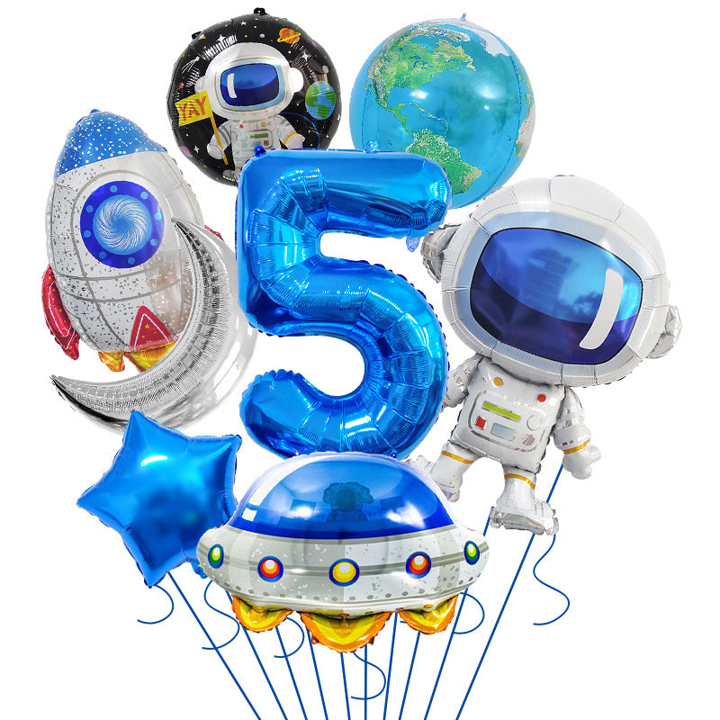 Space Theme Astronaut Rocket Spaceship Foil Balloon Set 8