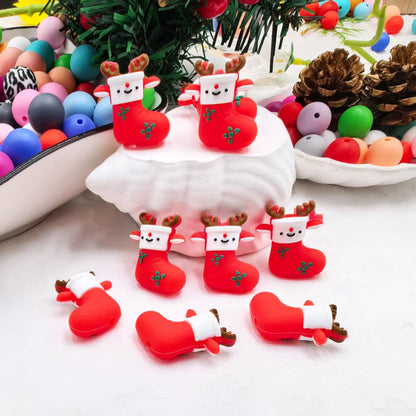 20Pcs Silicone 3D Focal Beads Elk Christmas Shoes Front Facing
