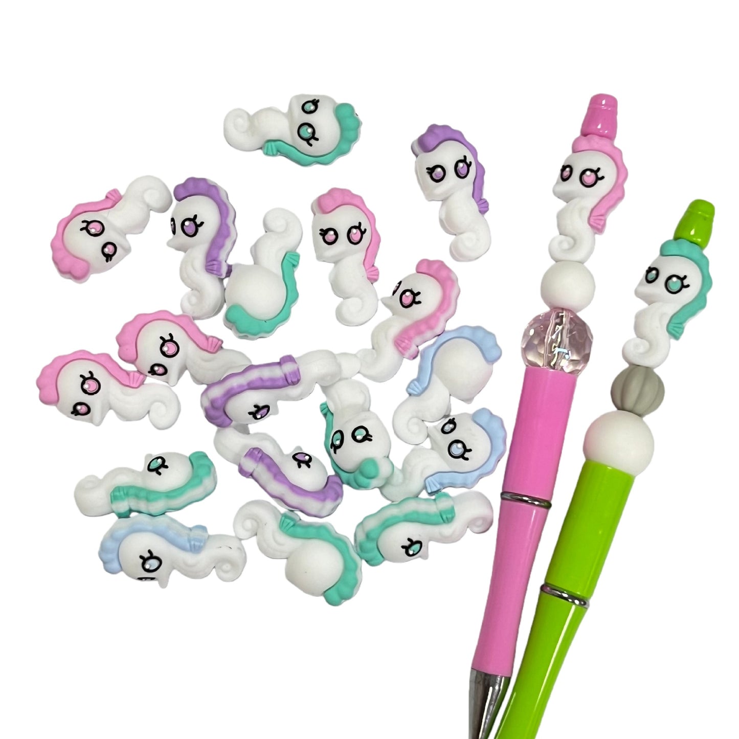 20Pcs Silicone 3D Focal Beads Cartoon Colored Seahorse Side Profile 4