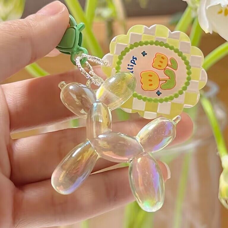Balloon Dog PVC Keychain with Flower Charm Heart Clasp 3