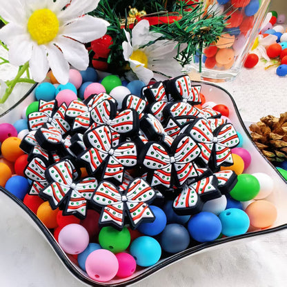 20Pcs Silicone Focal Beads White Spot Bow Patterned 2