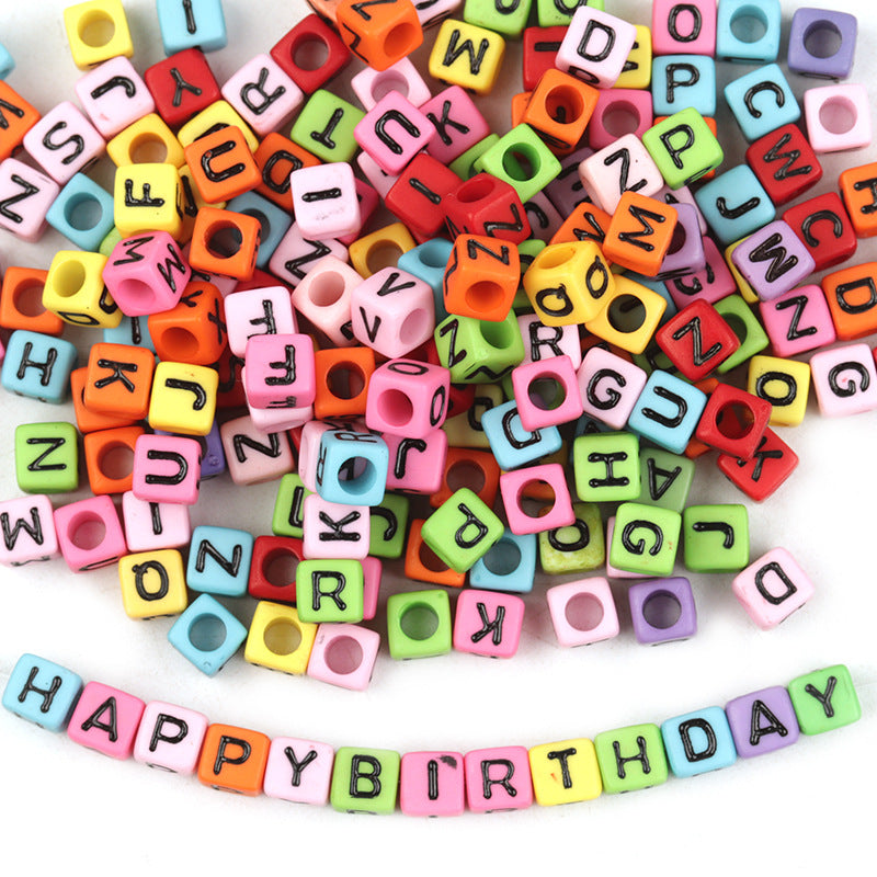 100pcs 6mm Square Acrylic Letters Beads Colorful DIY Accessories 3