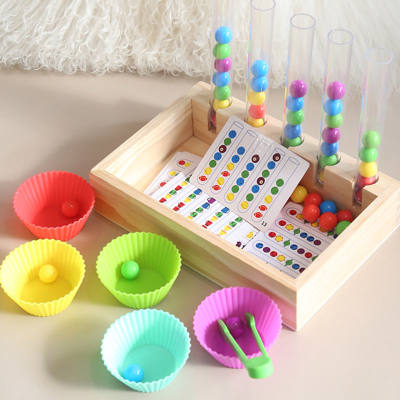 Wooden Montessori Toys Color Sorting Test Tube Beads