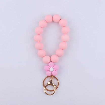 Flower Silicone Bead Wristlet Keychain with Daisy Charm 6