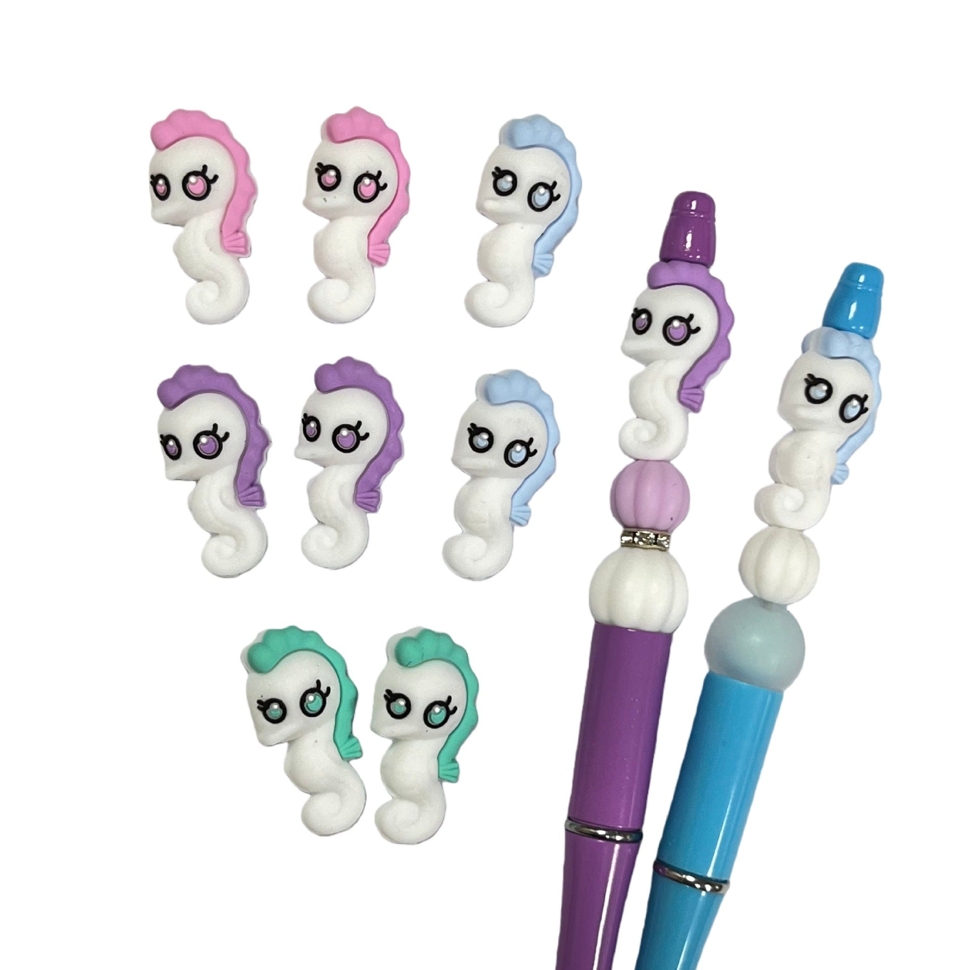 20Pcs Silicone 3D Focal Beads Cartoon Colored Seahorse Side Profile 3