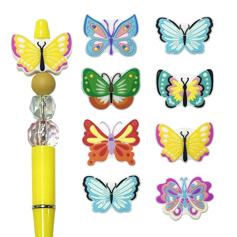 20Pcs Silicone Focal Beads Cartoon Animal Butterfly Flat Design