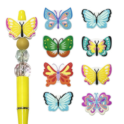 20Pcs Silicone Focal Beads Cartoon Animal Butterfly Flat Design