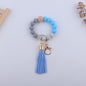 Leopard Print Silicone Bead Wristlet Keychain PU Tassel Charm 14
