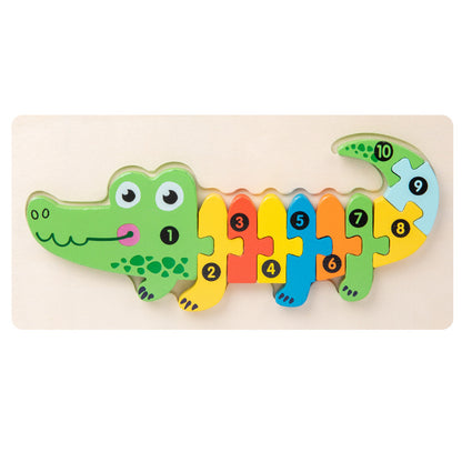 Wooden Building Blocks Animal Traffic Shapes Matching 3D Puzzle Toy 4