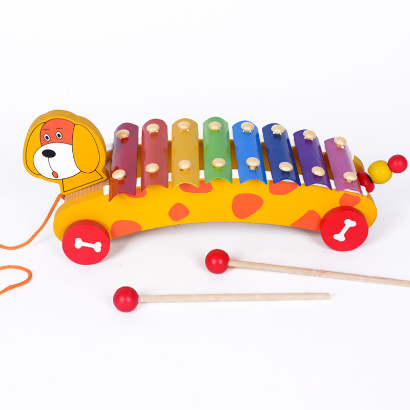 Wooden Puppy Caterpillar Trailer Kids Musical Instrument Toy 7