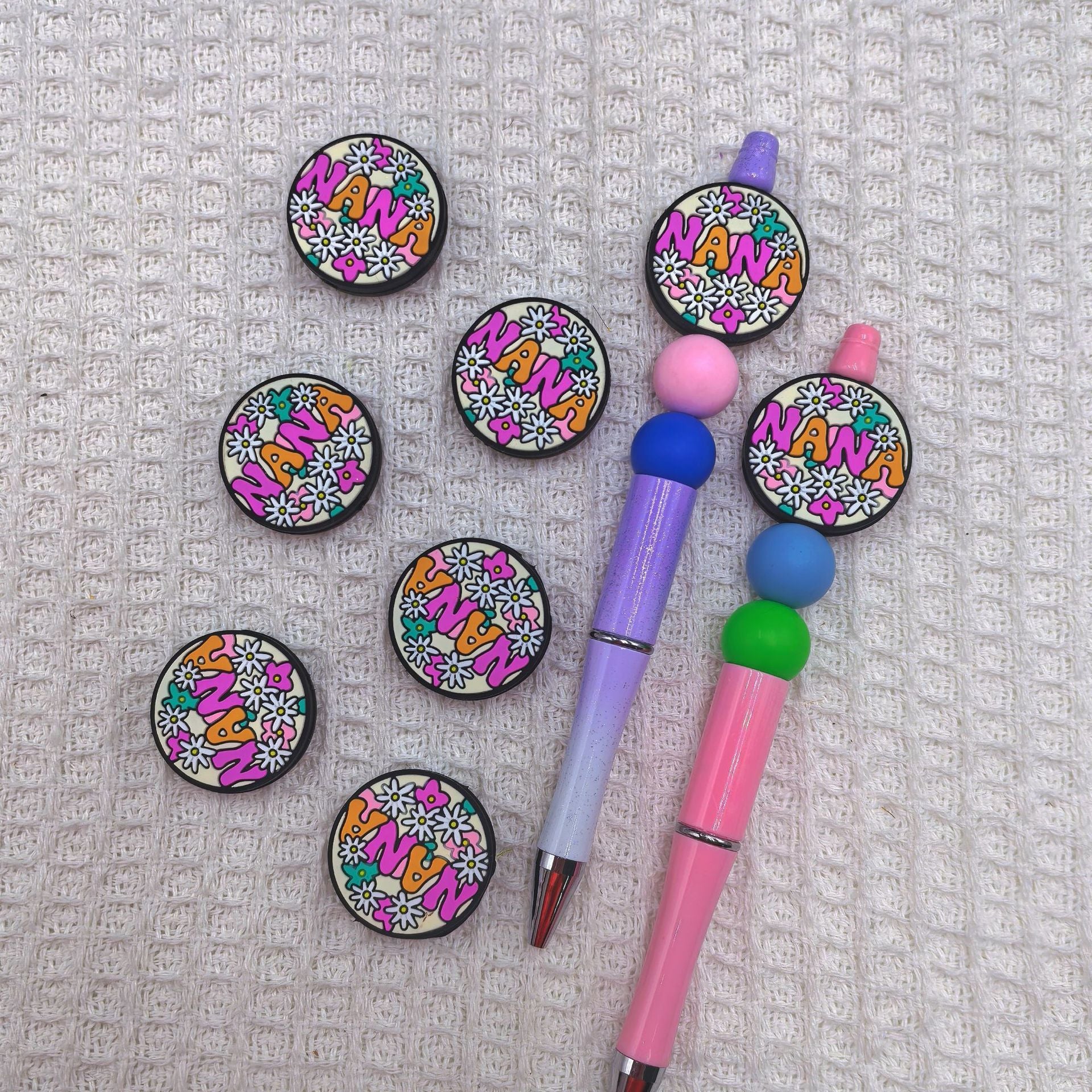 20Pcs Silicone Focal Beads Round Flower Nanan Design 2