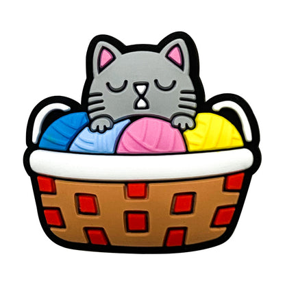 20Pcs Silicone Focal Beads Lazy Gray Kitten Sleeping in Basket 6
