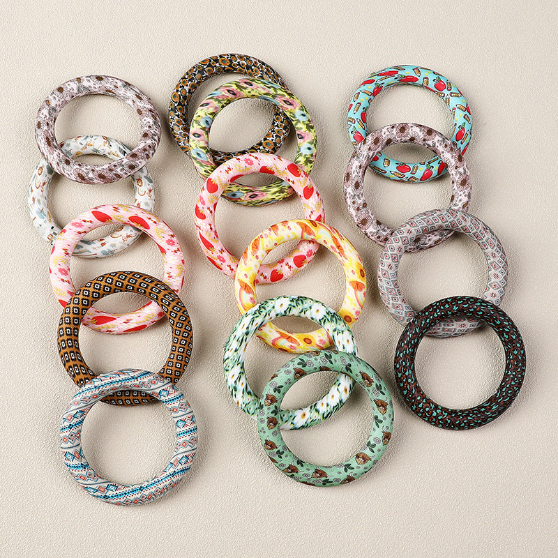 65mm Printed Silicone Beads Ring Shape Printed Design 5