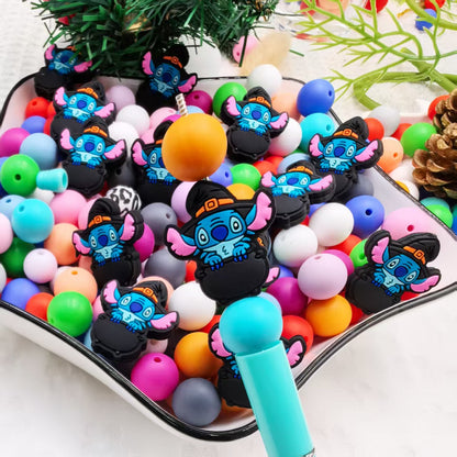 20Pcs Silicone Focal Beads Blue Alien Character Large Ears Wizard Hat