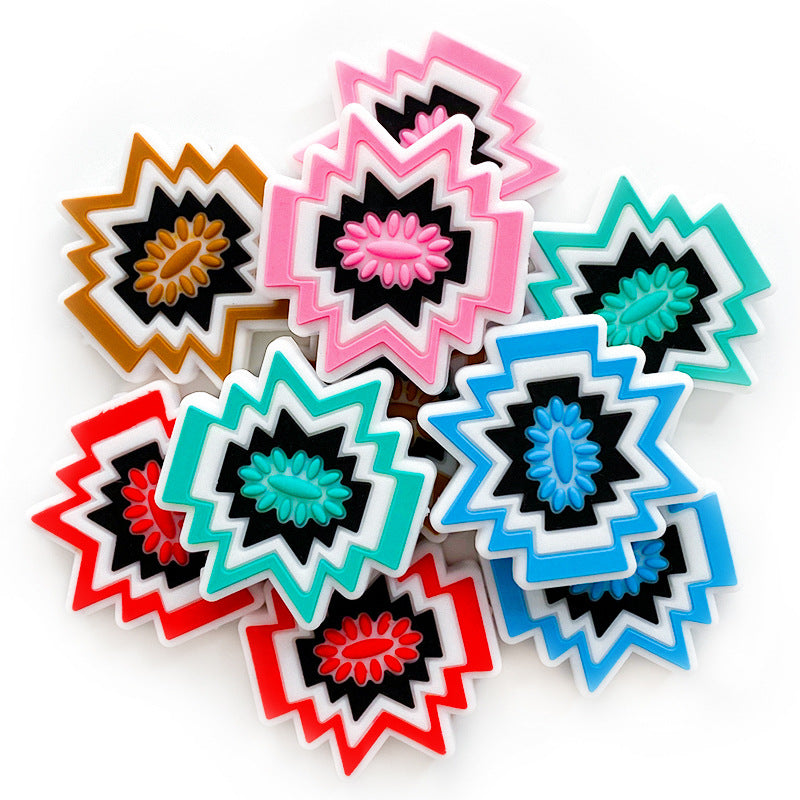 20Pcs Silicone Focal Beads Cartoon Wormhole Geometric Starburst Design