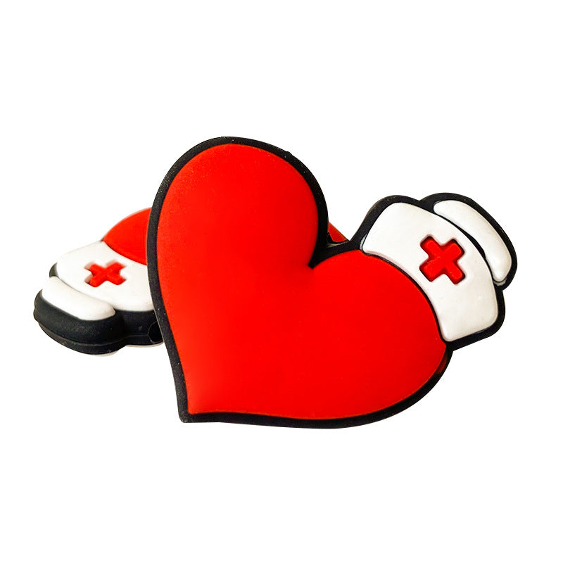 20pcs Silicone Focal Beads Nurse Hat Red Heart Design 4