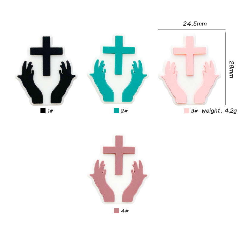 20pcs Silicone Focal Beads Pacifier Chain Hands Holding Cross