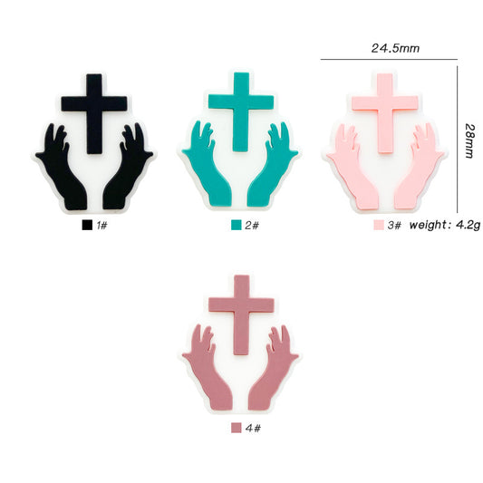 20pcs Silicone Focal Beads Pacifier Chain Hands Holding Cross