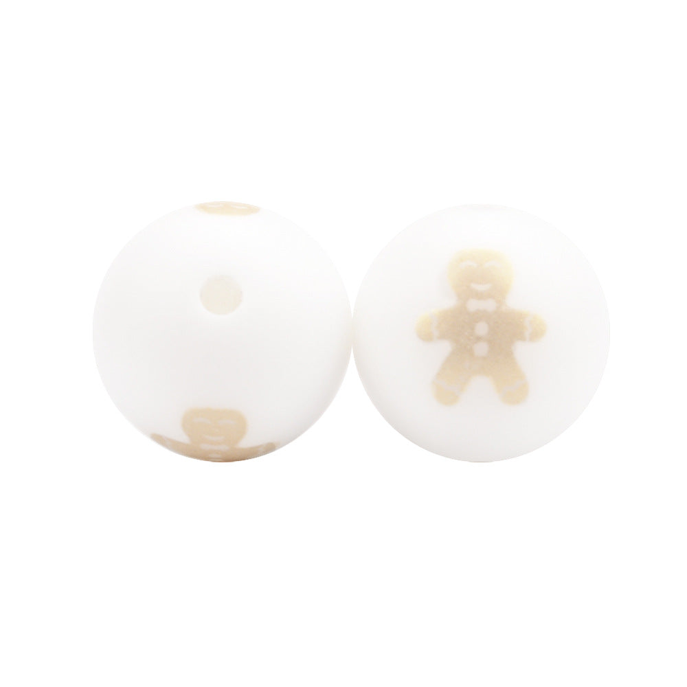 20pcs 15mm Christmas Silicone Beads Printed Design 6