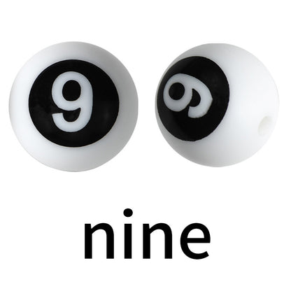 50pcs 15mm Silicone Number Beads Printed Design 15