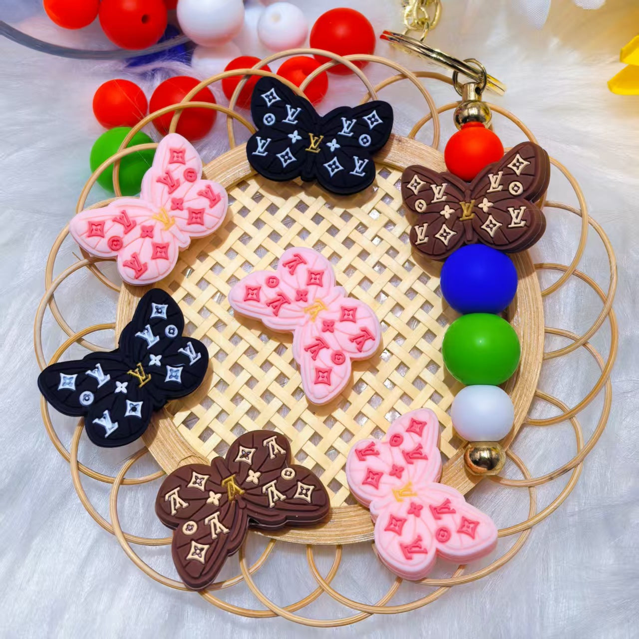 20Pcs Silicone Focal Beads Butterfly Three Color Pattern 2