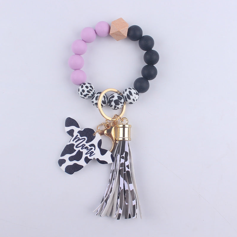 Western Cow Silicone Bead Wristlet Keychain with Mama Charm 8