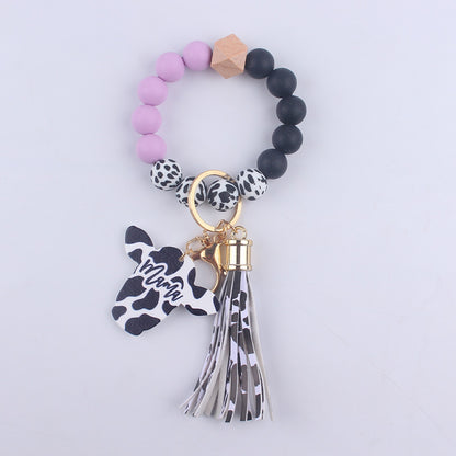 Western Cow Silicone Bead Wristlet Keychain with Mama Charm 8