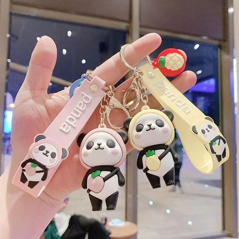 Cartoon Panda Silicone Bead Keychain Cute Animal Charm 3