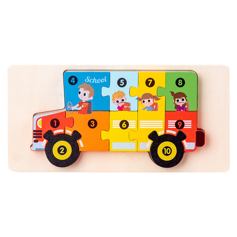 Wooden Building Blocks Animal Traffic Shapes Matching 3D Puzzle Toy 11